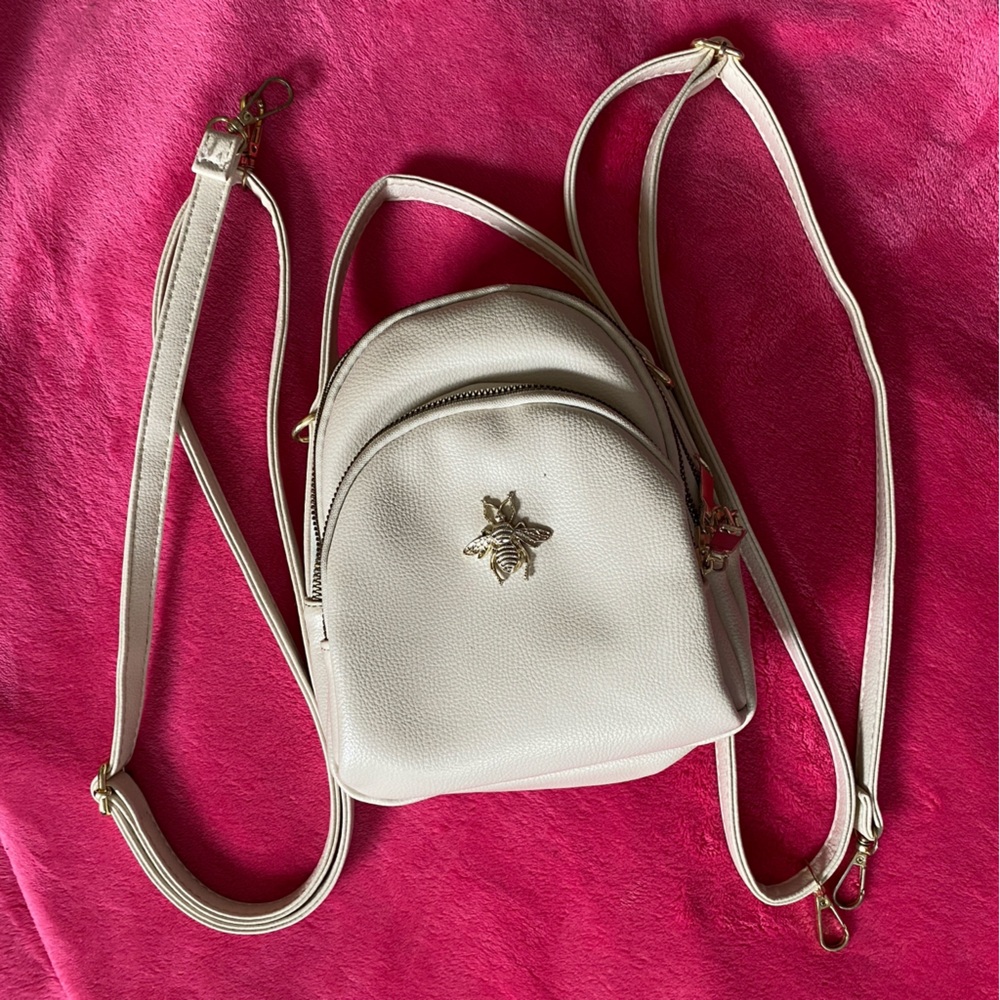 Women’s Cream Colored Faux Leather Mini Backpack